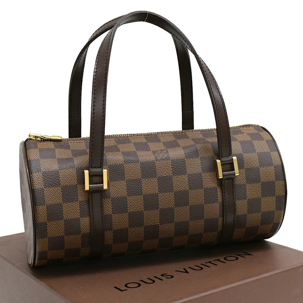 Louis Vuitton Papillon Handbag Damier Ebene Brown Canvas Leather Brown